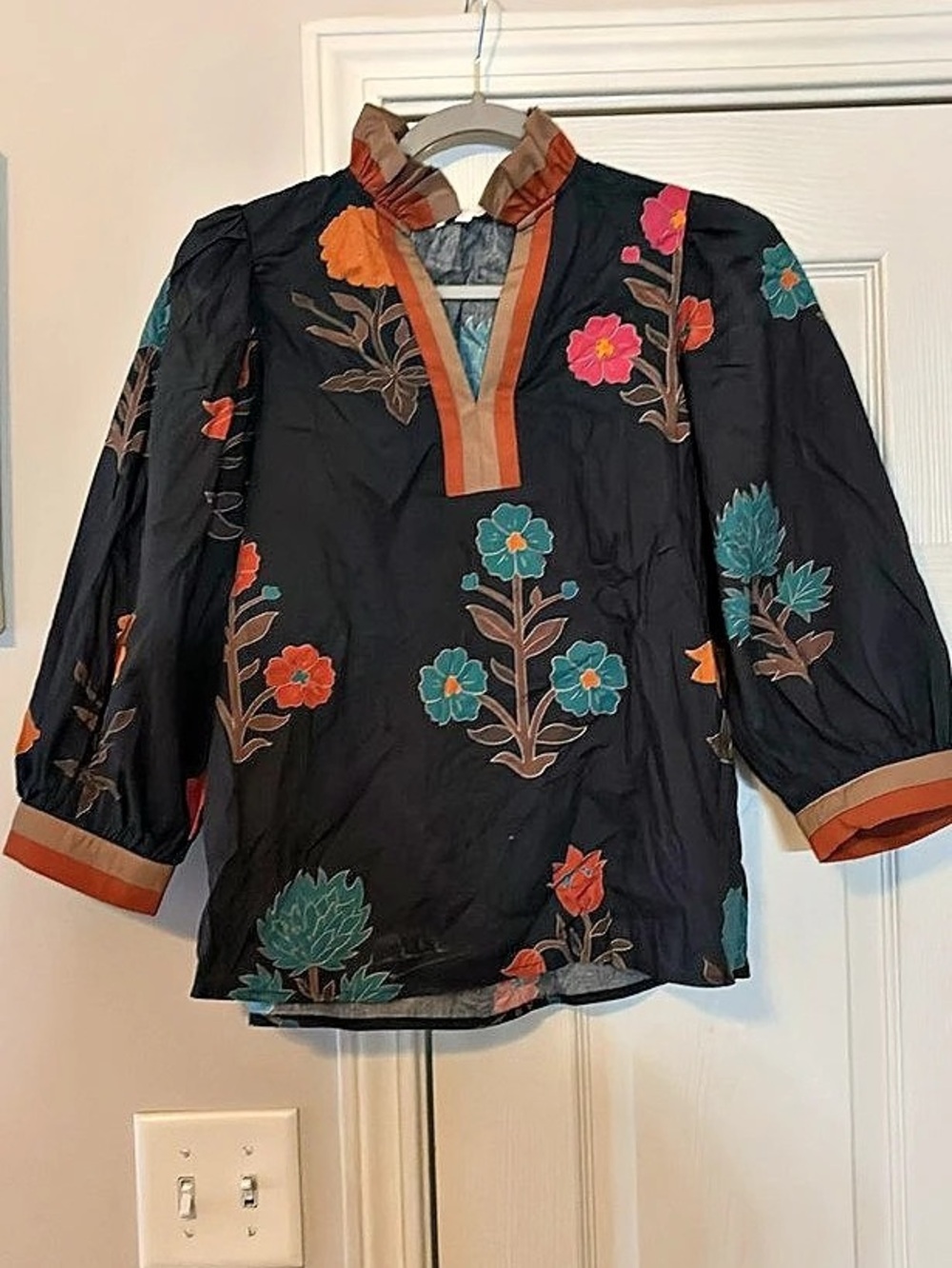 Floral Embroidered Tunic in Black Like New